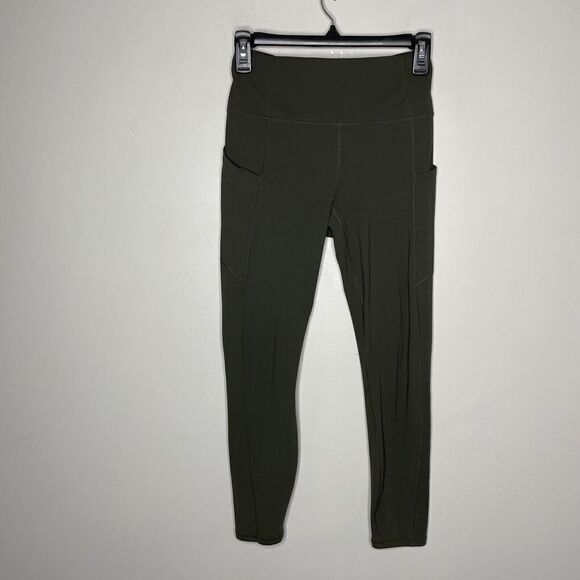 FABLETICS Womens Solid Olive Green PureLuxe Crop Leggings Pockets Logo Sz XS - Picture 1 of 7